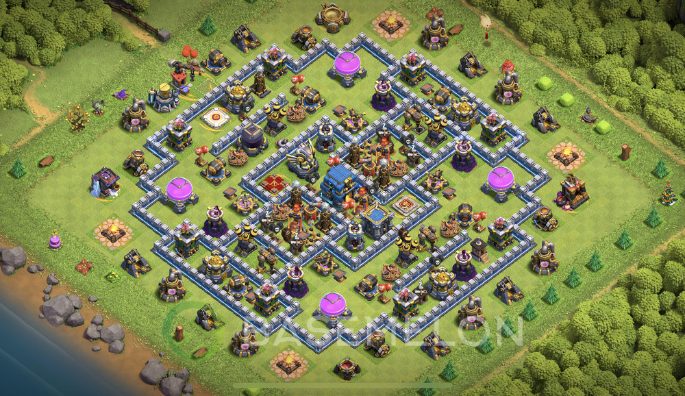 Town Hall 12 Trophy/Defense Base with Link, Anti 2 Stars, Hybrid - TH12 Layout, #1160