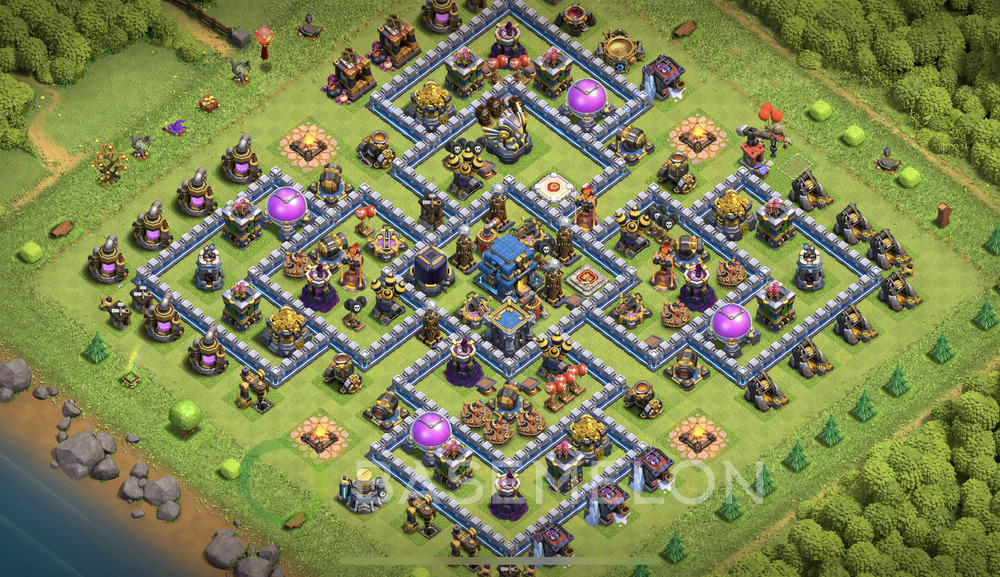 Town Hall 12 Trophy/Defense Base with Link, Anti 2 Stars, Hybrid - TH12 Layout, #1358