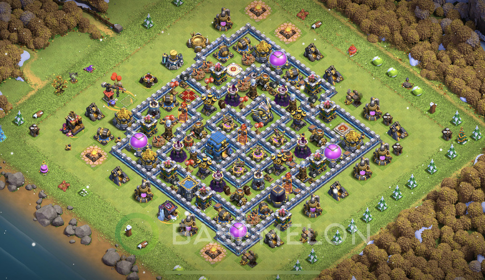 Town Hall 12 Trophy/Defense Base with Link, Anti 3 Stars, Hybrid - TH12 Layout, #449