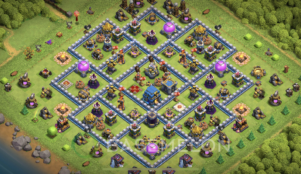 Town Hall 12 Trophy/Defense Base with Link, Anti 3 Stars, Hybrid - TH12 Layout, #820