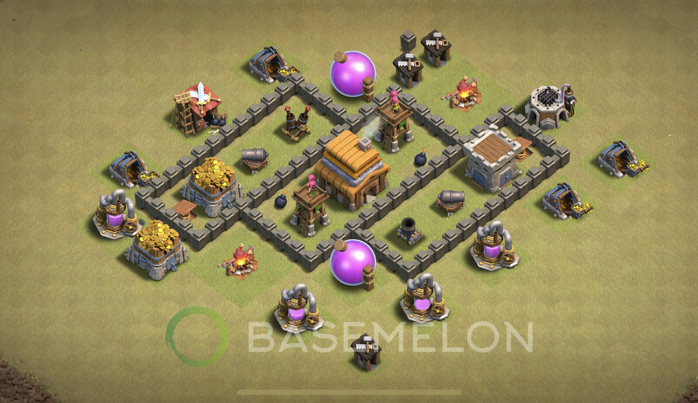Town Hall 4 War Base with Link, Max Levels, Anti Everything - TH4 Layout, #1227