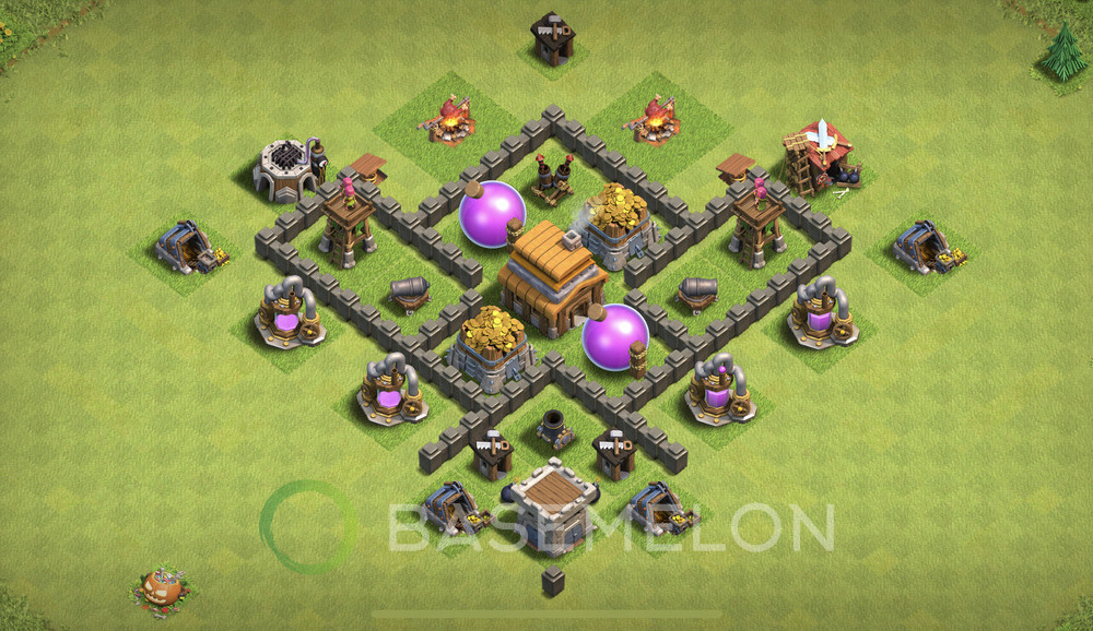 Town Hall 4 Farm Base with Link, Max Levels, Anti Everything - TH4 Layout, #415