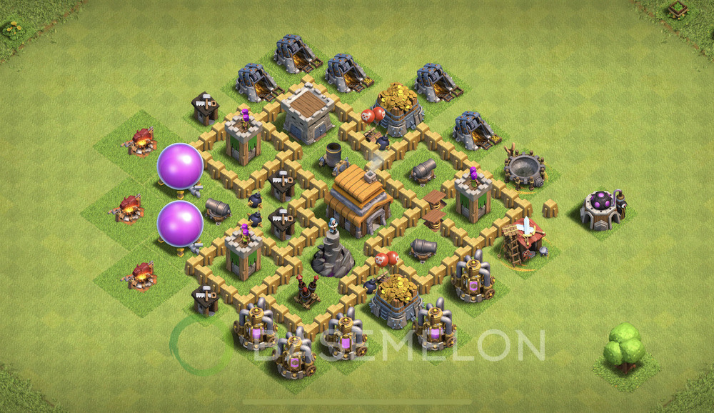 Town Hall 5 Trophy/Defense Base with Link, Anti 3 Stars, Anti Everything - TH5 Layout, #676