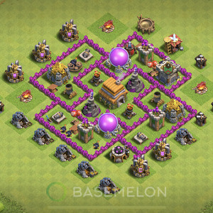 Town Hall 6 Trophy/Defense Base with Link, Max Levels, Hybrid - TH6 Layout, #1054