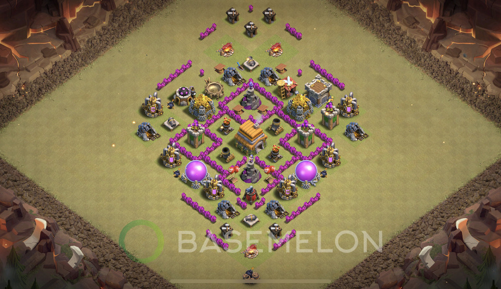 Town Hall 6 War Base with Link, Max Levels, Anti Everything - TH6 Layout, #1300