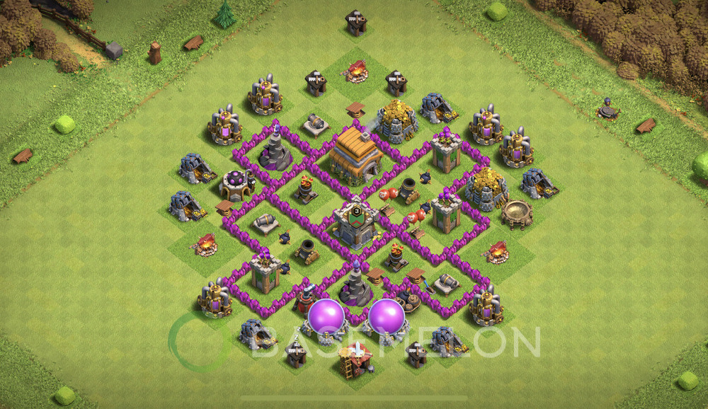Town Hall 6 Trophy/Defense Base with Link, Anti Everything - TH6 Layout, #1324