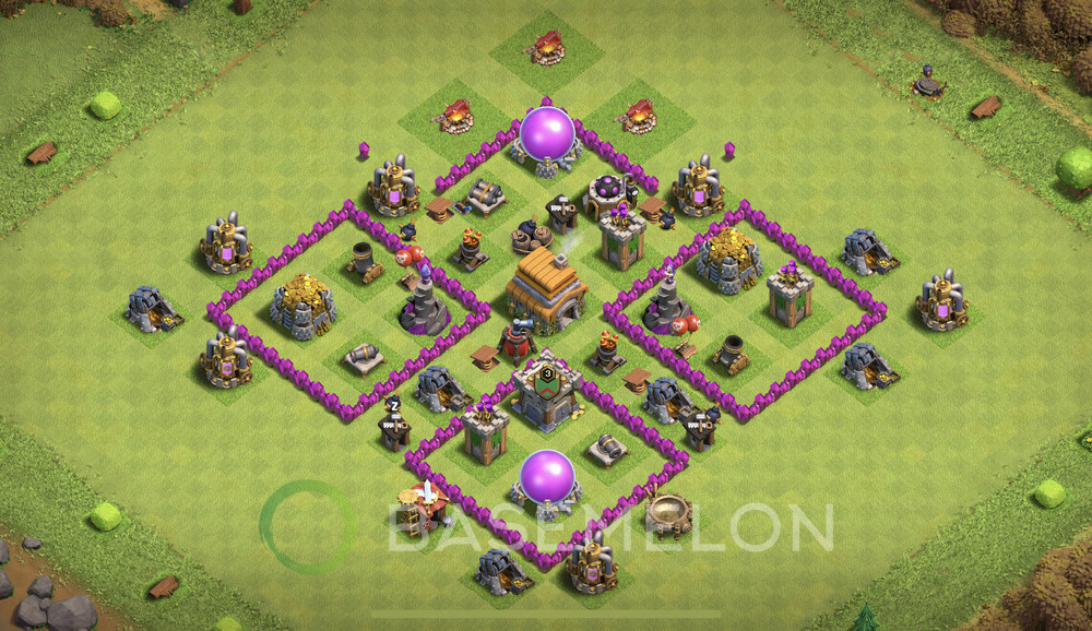 Town Hall 6 Farm Base with Link, Anti 3 Stars, Hybrid - TH6 Layout, #1630