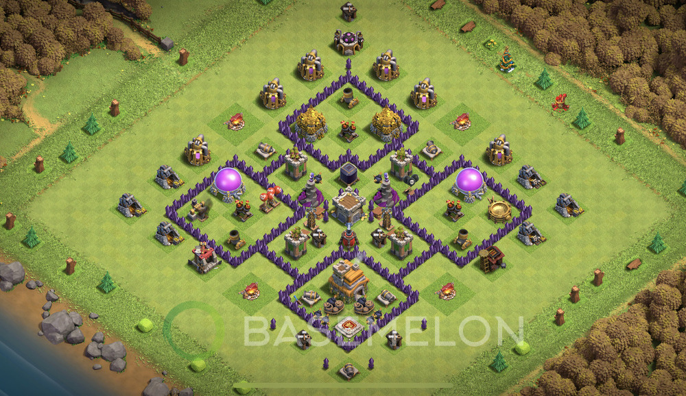 Town Hall 7 Trophy/Defense Base with Link, Max Levels, Hybrid - TH7 Layout, #288