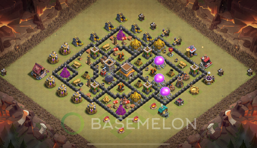 Town Hall 8 War Base with Link, Anti Air, Hybrid - TH8 Layout, #1490