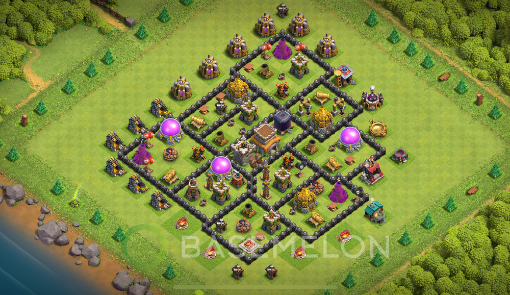 Town Hall 8 Trophy/Defense Base with Link, Max Levels, Hybrid - TH8 Layout, #1401