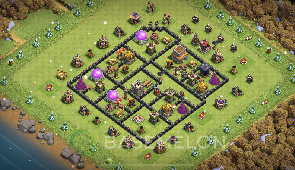 Town Hall 8 Trophy/Defense Base with Link, Anti Everything, Hybrid - TH8 Layout, #194