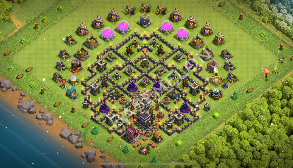 Town Hall 9 Trophy/Defense Base with Link, Anti 3 Stars - TH9 Layout, #1052