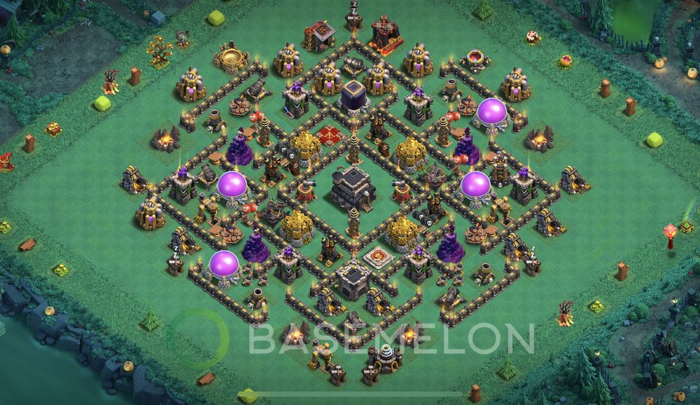 Town Hall 9 Trophy/Defense Base with Link, Anti Air, Hybrid - TH9 Layout, #413