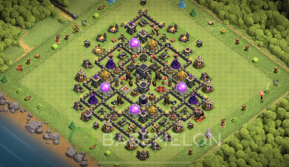 Town Hall 9 Trophy/Defense Base with Link, Anti 3 Stars, Hybrid - TH9 Layout, #923